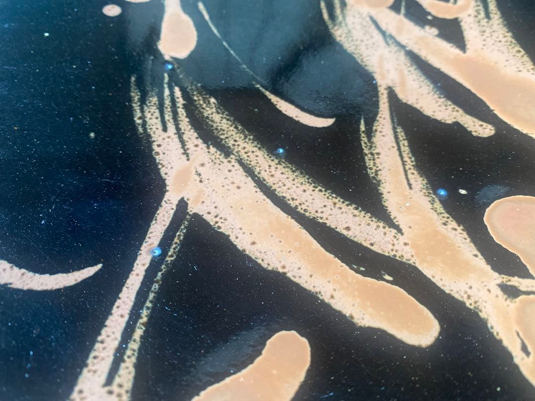 極上大皿！人間国宝濱田庄司作モダンな《黒釉錆流描大皿 》（検民芸スリップウェア