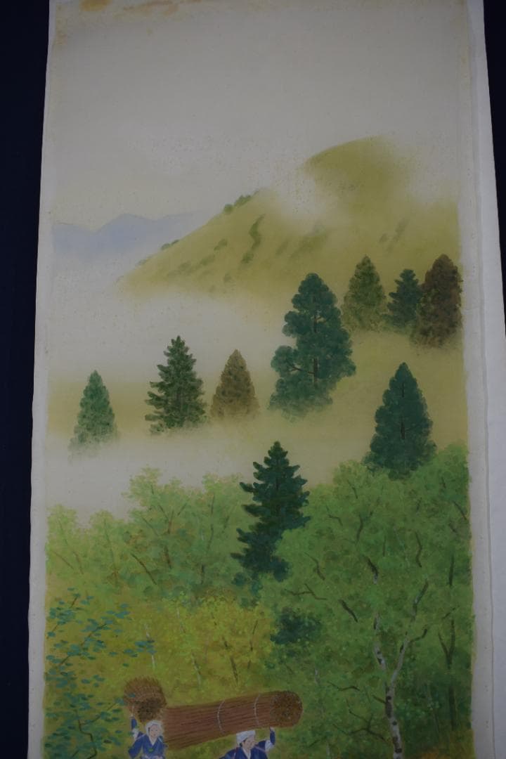 【真作】高木富三/洛北大原女図/青緑山水図/マクリ/掛軸☆宝船☆Y-923　JM