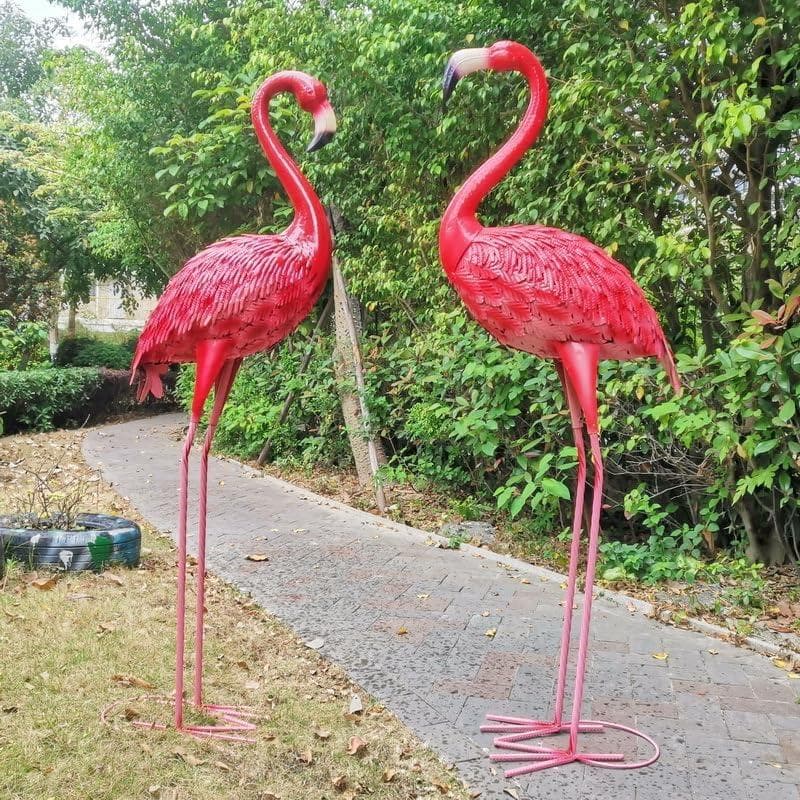 面白い★大型フラミンゴ★ガーデンオーナメント/置物/オブジェ/園芸装飾2個セット