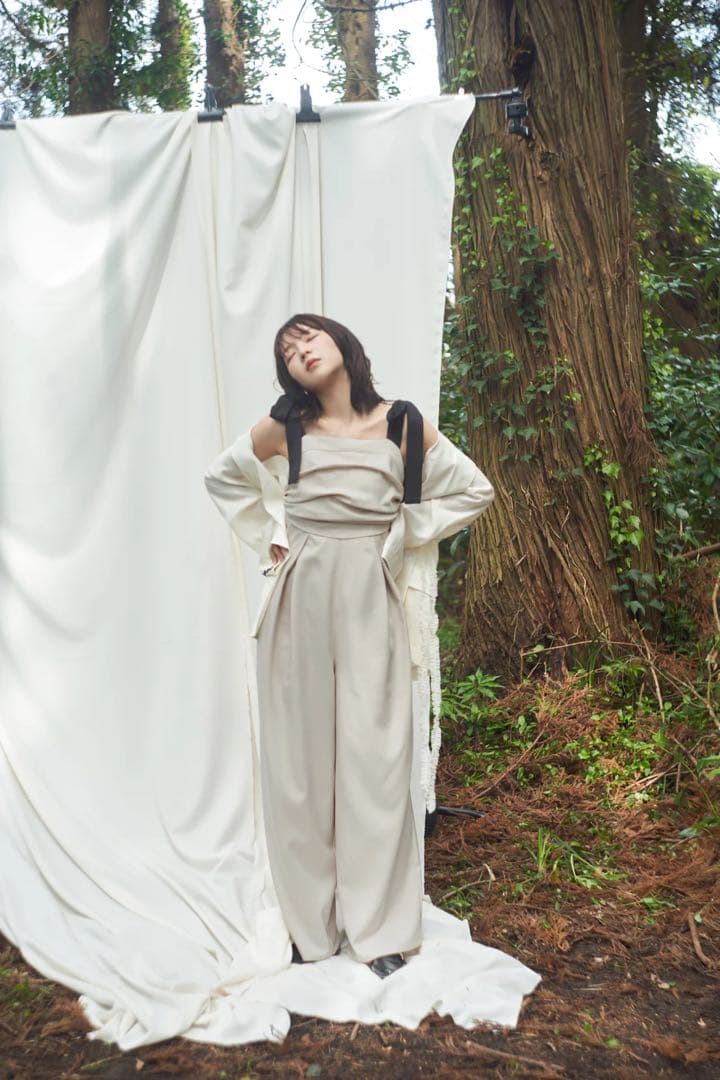 トップス Andequal ribbon shoulder combinaison