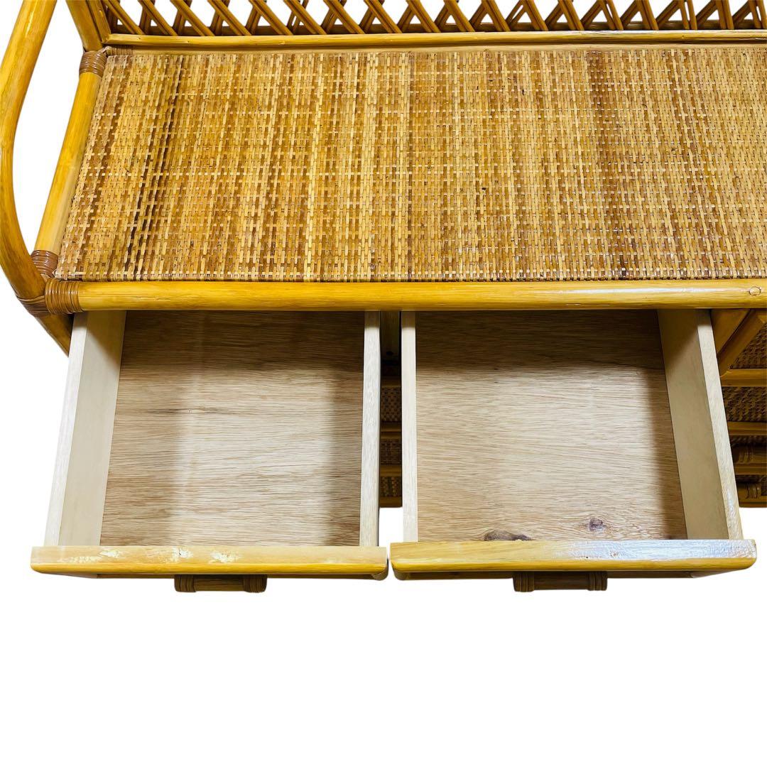 【大人気】ラタン 籐 ワイド ローチェスト 棚 10杯 昭和レトロ ヴィンテージ