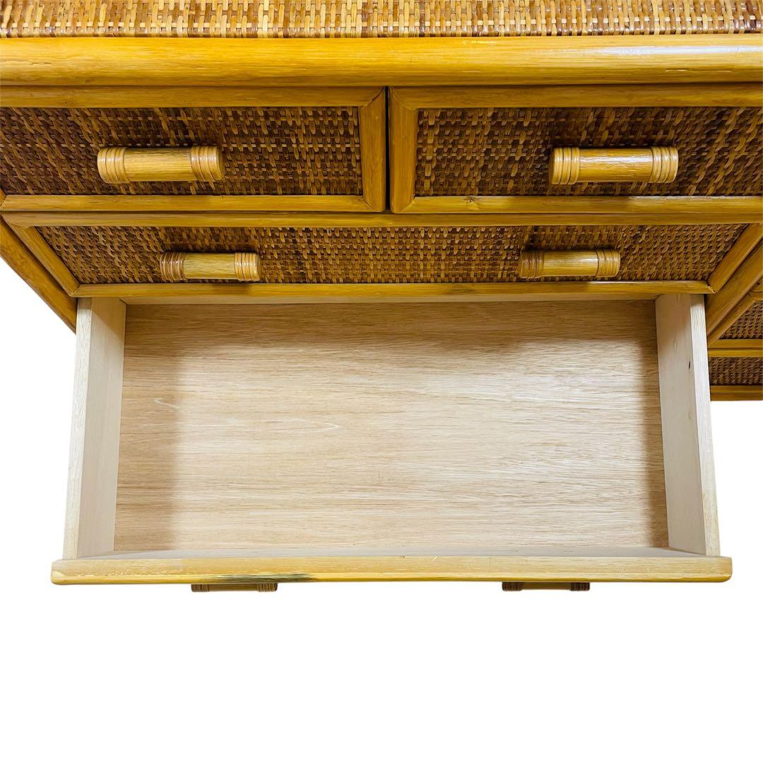 【大人気】ラタン 籐 ワイド ローチェスト 棚 10杯 昭和レトロ ヴィンテージ