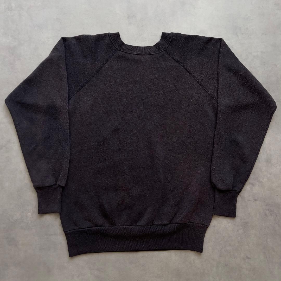70s ブラック 無地 ラグラン スウェット サンフェード ヴィンテージ