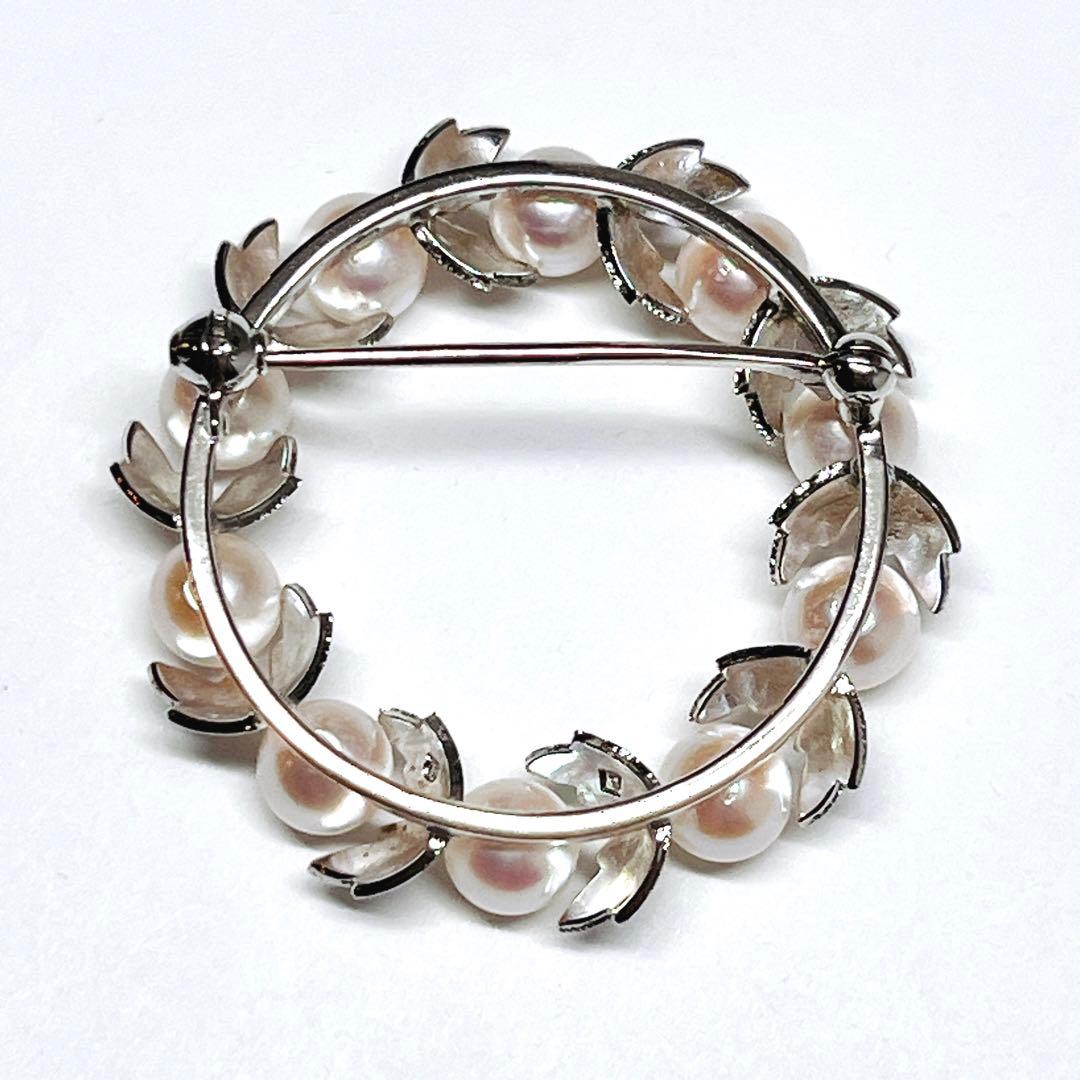 極美品✨MIKIMOTOミキモト パール　アコヤ　ブローチ　サークル　リーフ