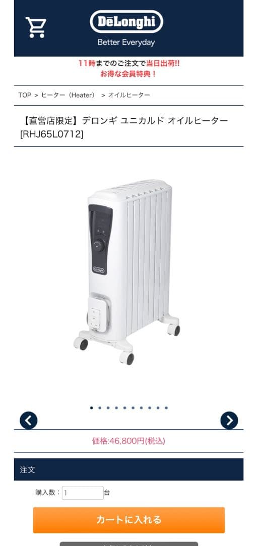 【着払い】ほぼ未使用☆2023年12月購入デロンギオイルヒーター