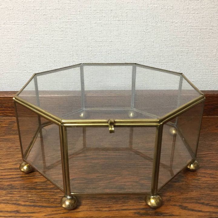 クリスマスセール♪ビンテージ☆八角型ガラスジュエリーケース ショーケース 収納