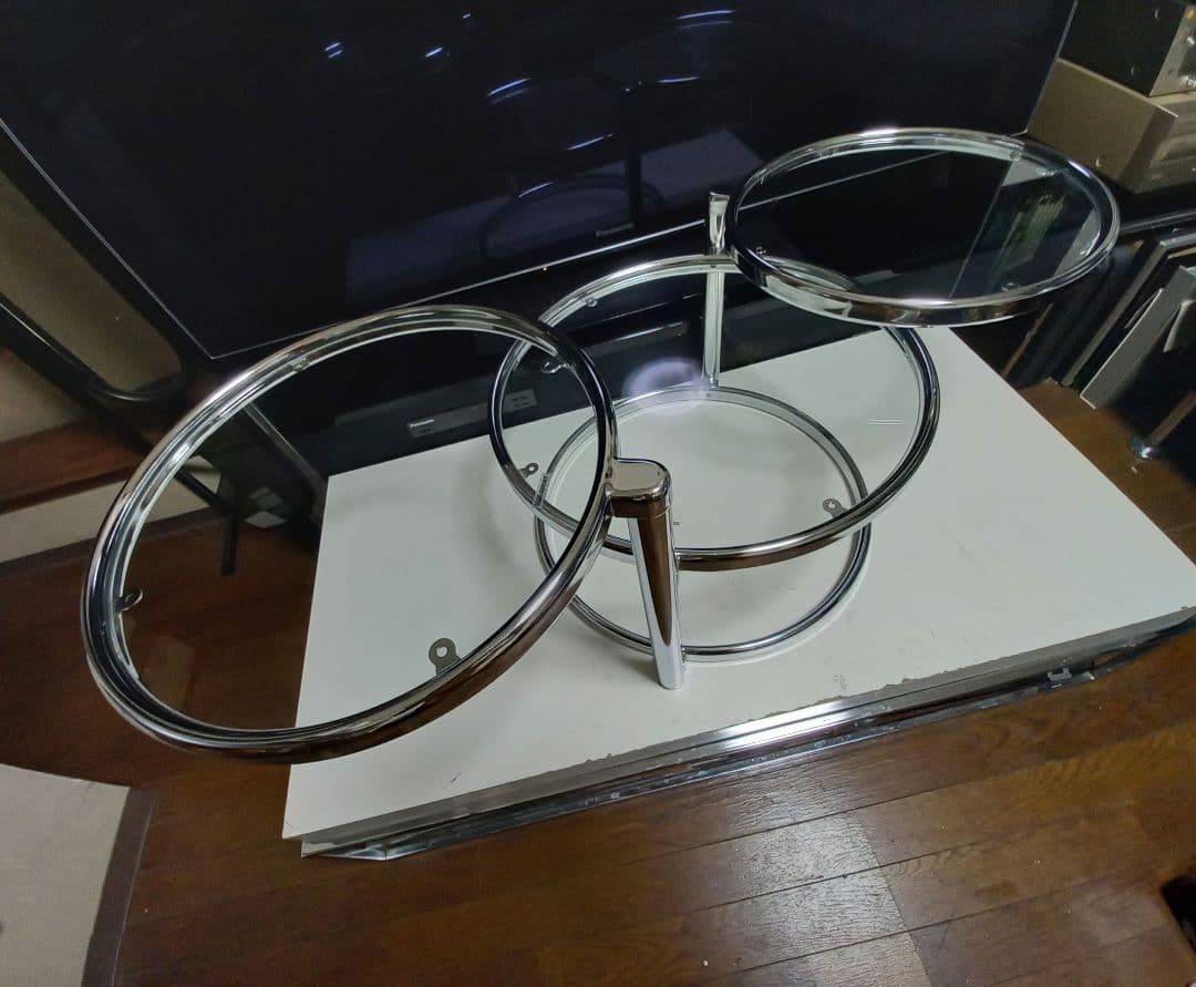 1980's　スペースエイジ　メタル　フープ　スイング　サイド　ラック　テーブル