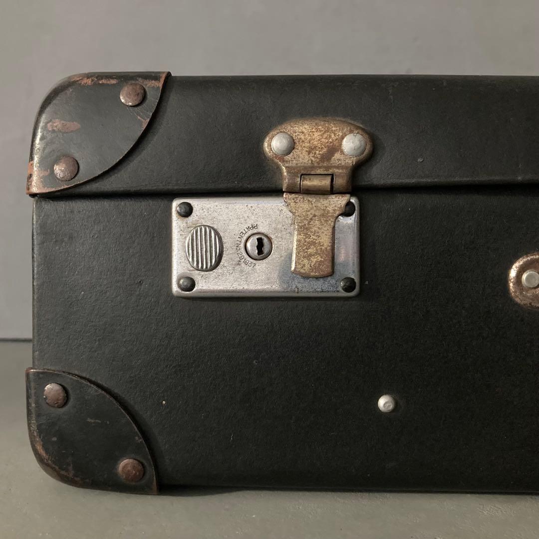 ヴィンテージ 鍵付き トランクケース トランクバッグ ブラック古道具⑤