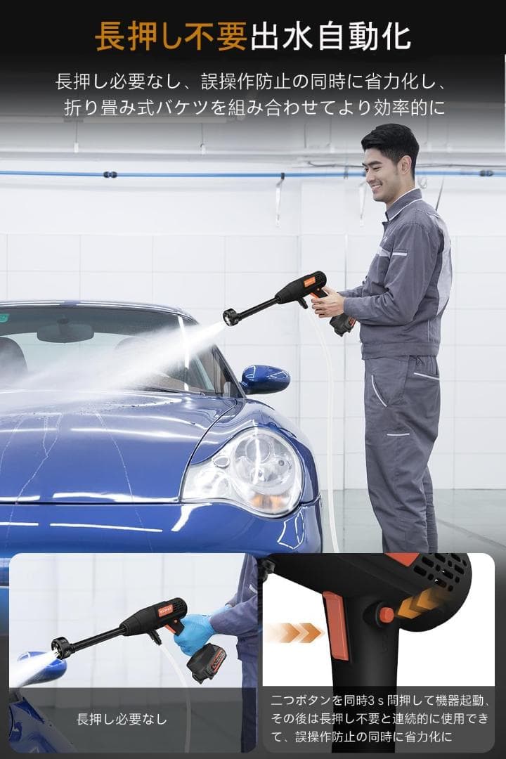 高圧洗浄機 コードレス 充電式 10MPa圧力 30000mAh 最大距離10M