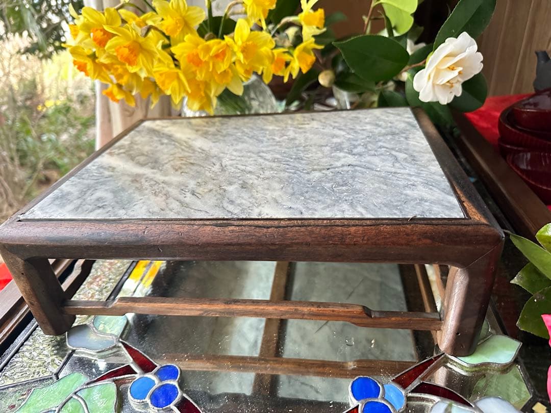 超限定7月16日20時迄‼️KUROGAKI❌大理石飾り台白❌黒黒柿孔雀杢飾台1客