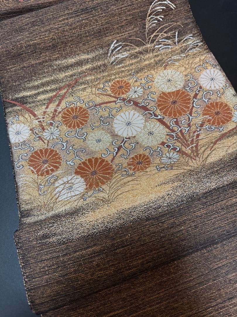 【極美品】ユネスコ無形文化遺産「伊那紬」本綴れ織併用「菊唐草文様」