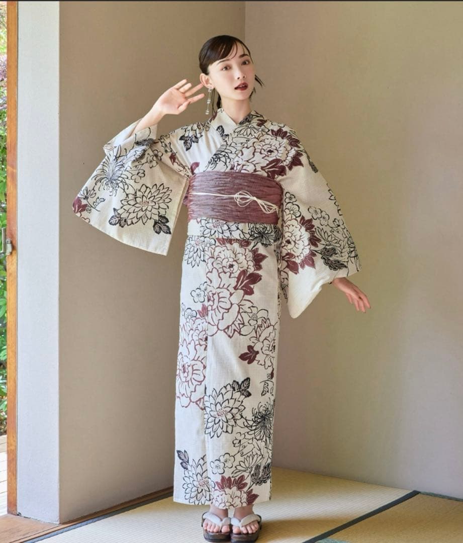 hinari × utatane浴衣セット 牡丹　ボルドー