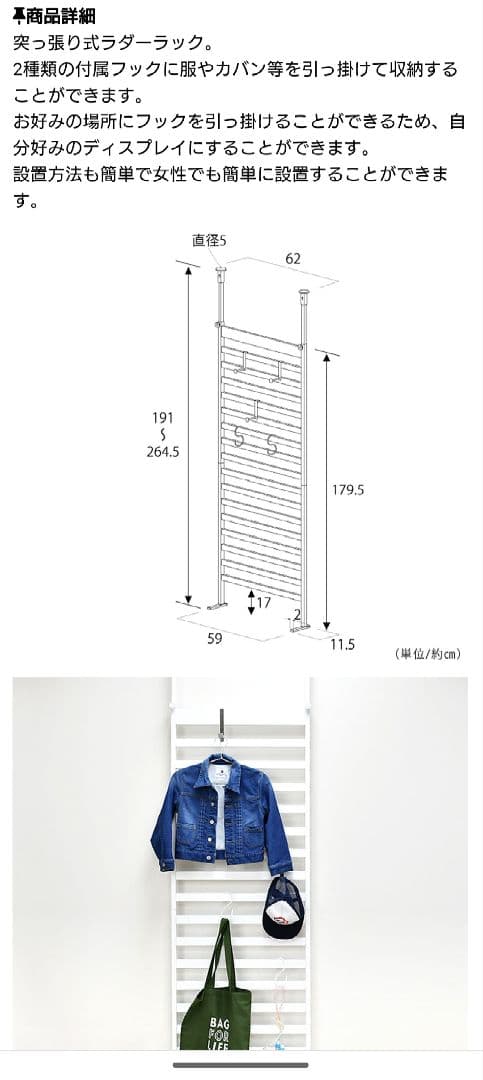 壁面ディスプレイハンガー WHITE つっぱり 収納 ウォールハンガー