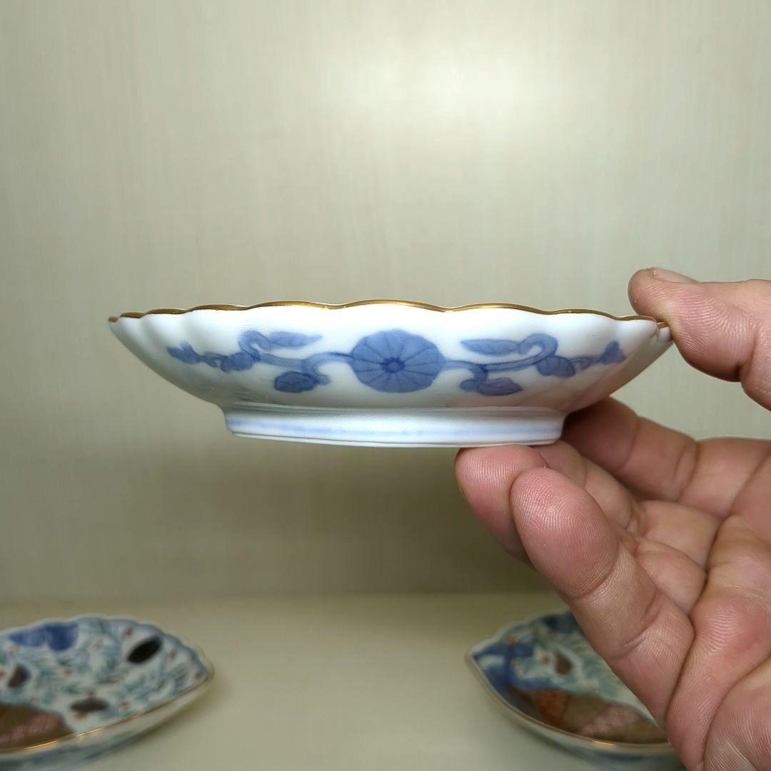 賞美堂　其泉窯　鮑型　金彩色絵菊花唐草紋　和皿揃　小皿揃　銘々皿５枚