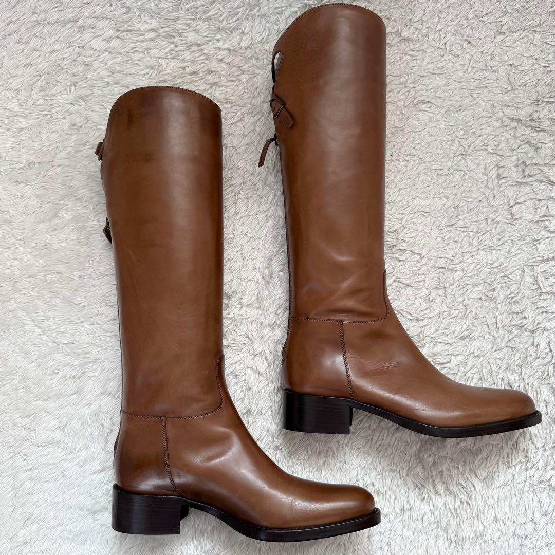 未使用級/EU36 SARTORE サルトル ジョッキーブーツ クロスバック 茶
