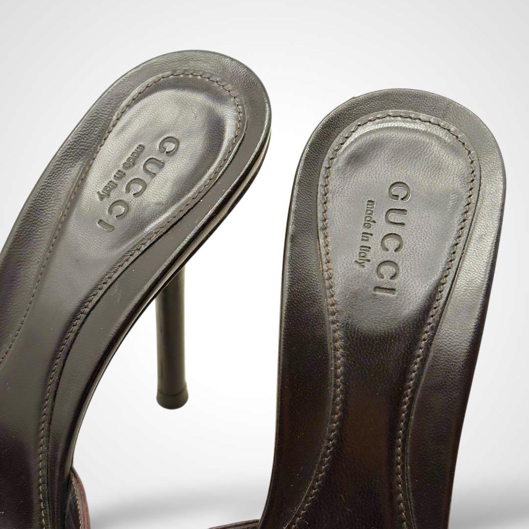 GUCCI グッチ シマ ホースビット サンダル ハイヒール レザー ブラウン