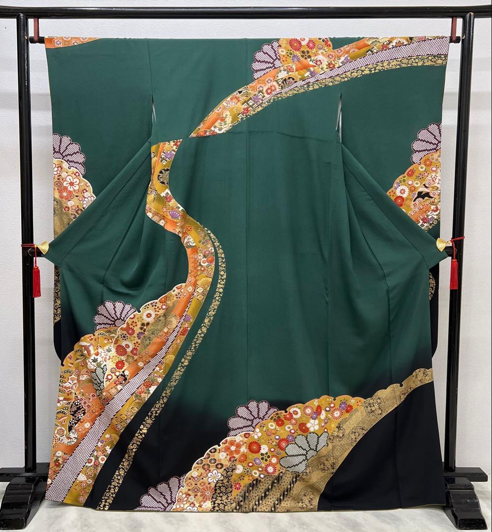 振り袖　フルセット　長襦袢付　金彩加工　振り柄有　成人式　美品　699
