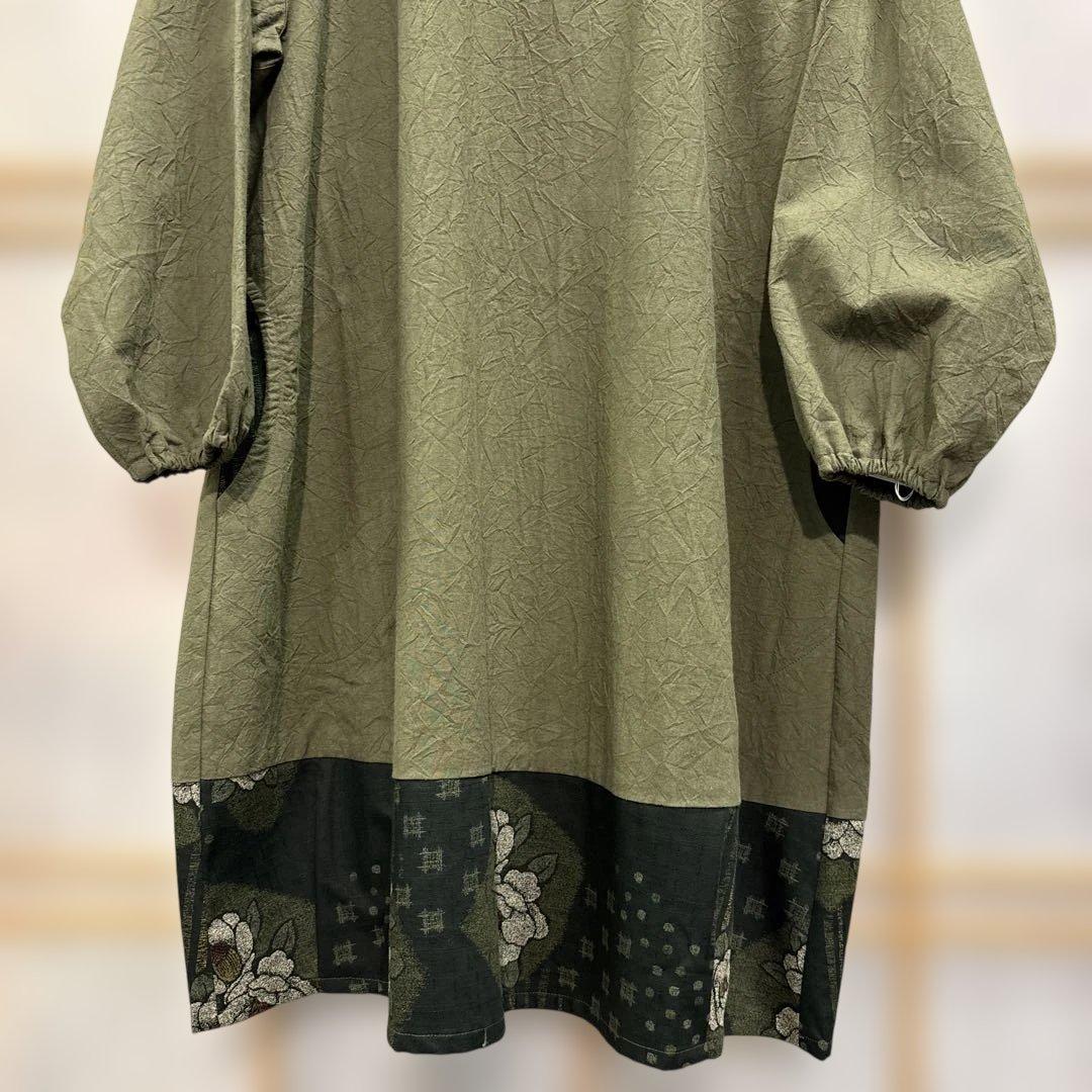 かぶり割烹着　深緑　シワ加工　日本製