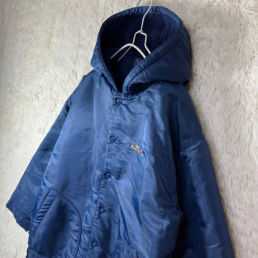 美品 ミッソーニスポーツ ベンチコート ロゴ刺繍 ボア裏地 ネイビー 紺 M