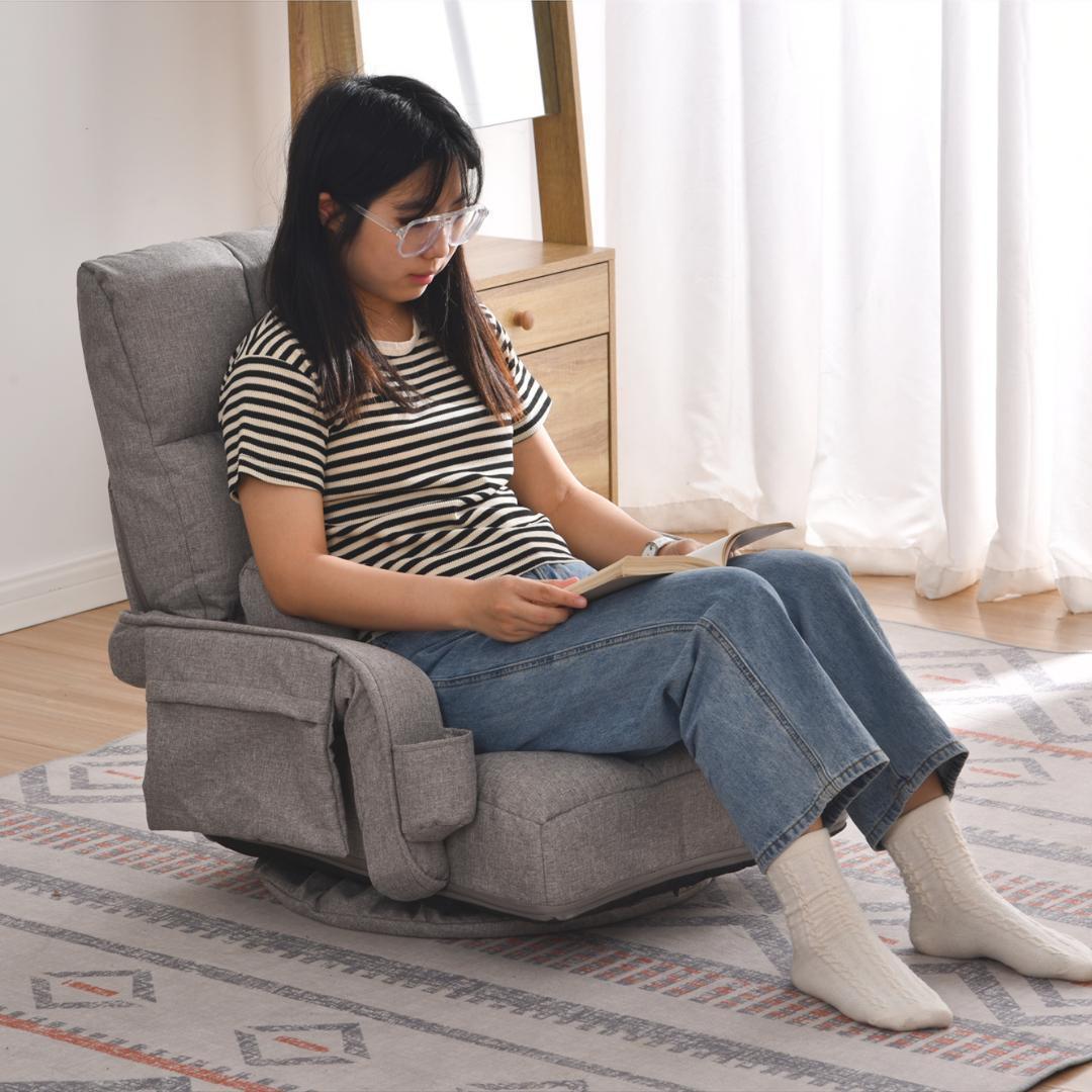 回転式座椅子肘掛けハイバック座いすリクライニング1人掛けソファー【ライトグレ】