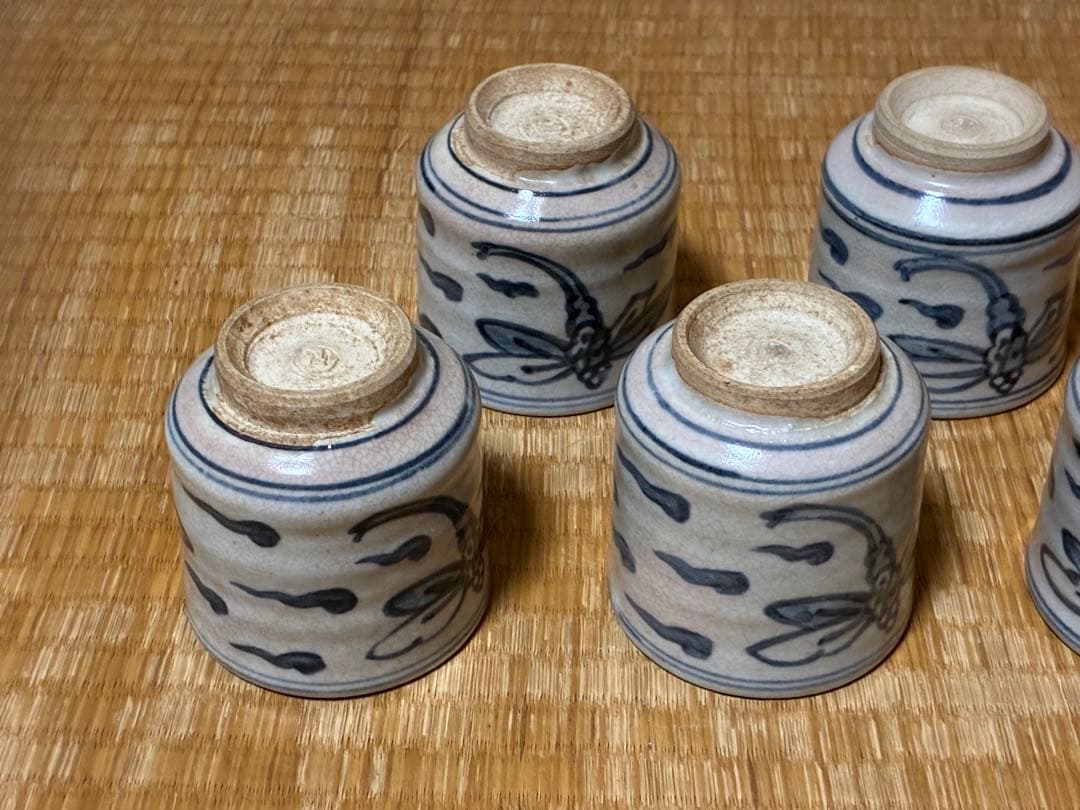 茶道具 安南蜻蛉紋 湯呑 【清水六兵衛窯】五客揃い 在印 共箱