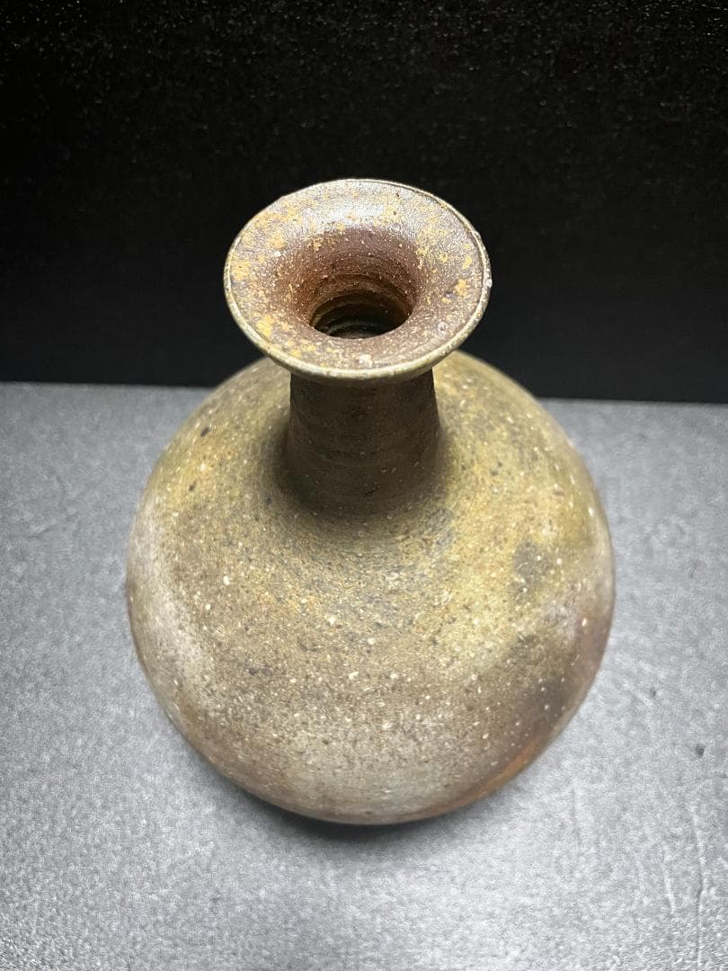 【未使用】　藤原建　岡山県重要無形文化財 　備前　一輪　花入　徳利　共箱　共布