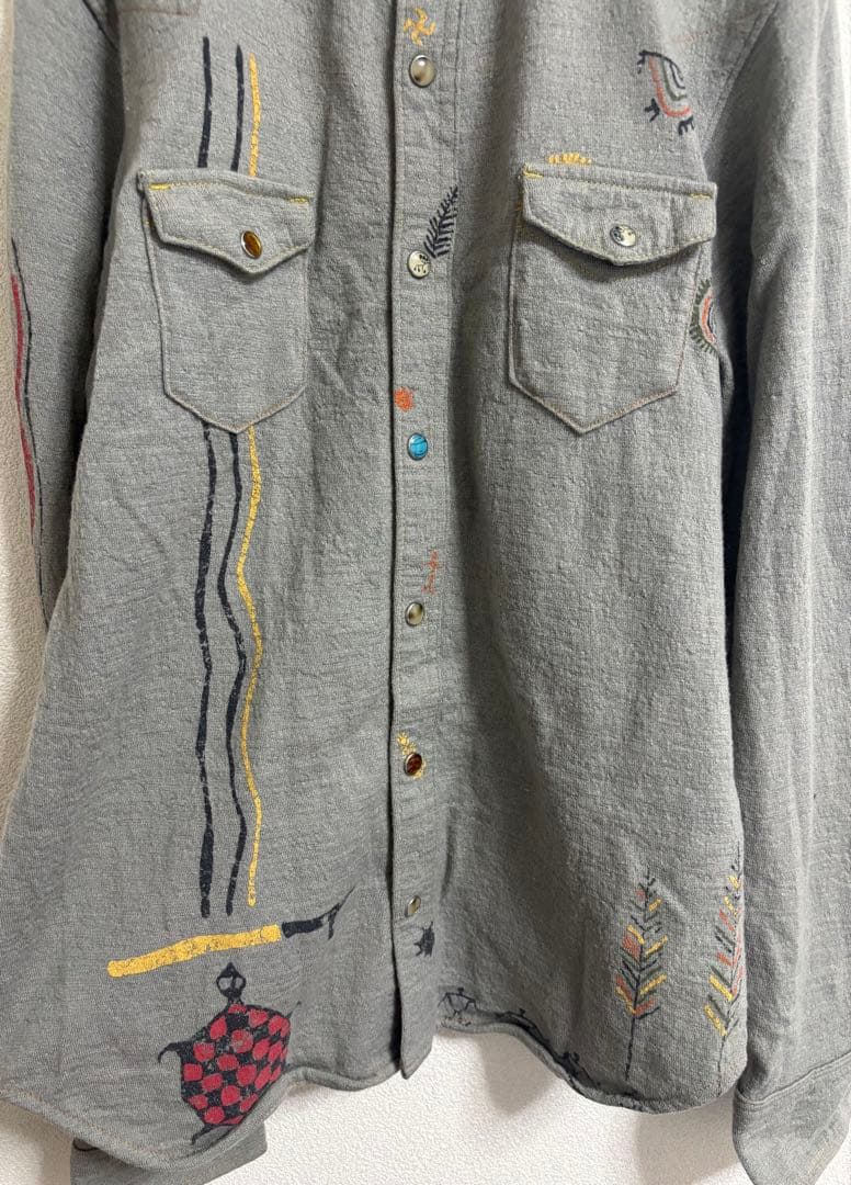 【レア品】 KAPITAL キャピタル 刺繍入りグレー長袖シャツ