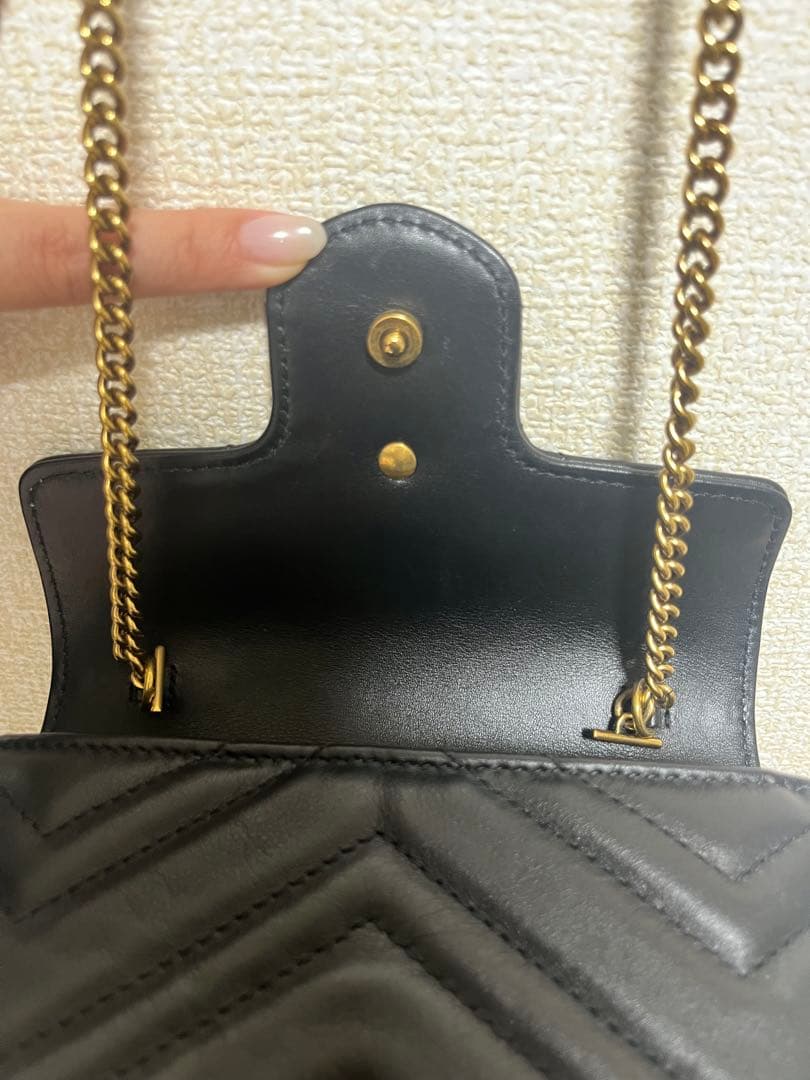 【美品】GUCCI グッチ　キルティングミニショルダーバッグ黒　GGマーモント