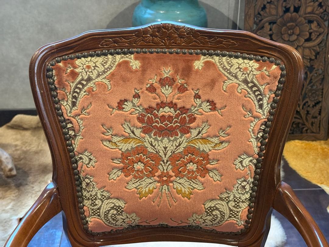 ヴィンテージ　ロココ　アームチェア　猫脚　クラシック　クラシカル　金華山織　IY