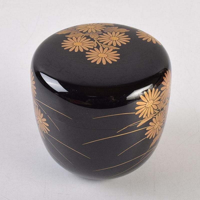 茶道具　輪島塗　佐藤幸一作　小菊蒔絵　棗　共布共箱　M　R9300