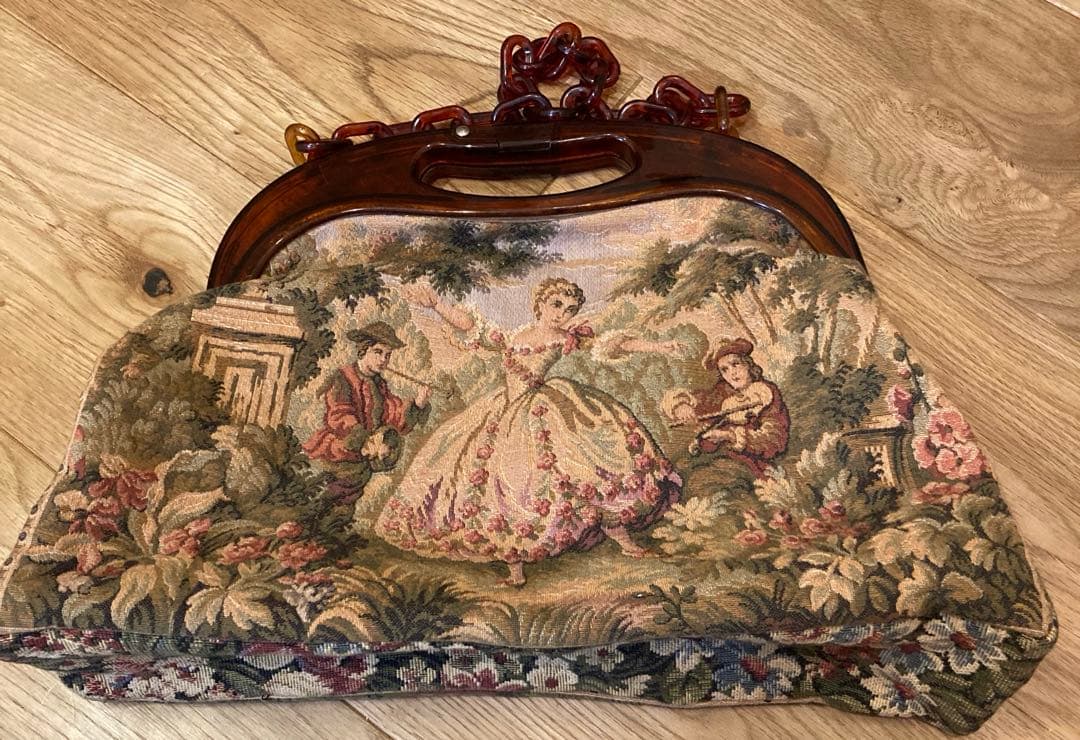 ヴィンテージ プチポワン 刺繍 フランス製 アンティーク ハンドバッグ