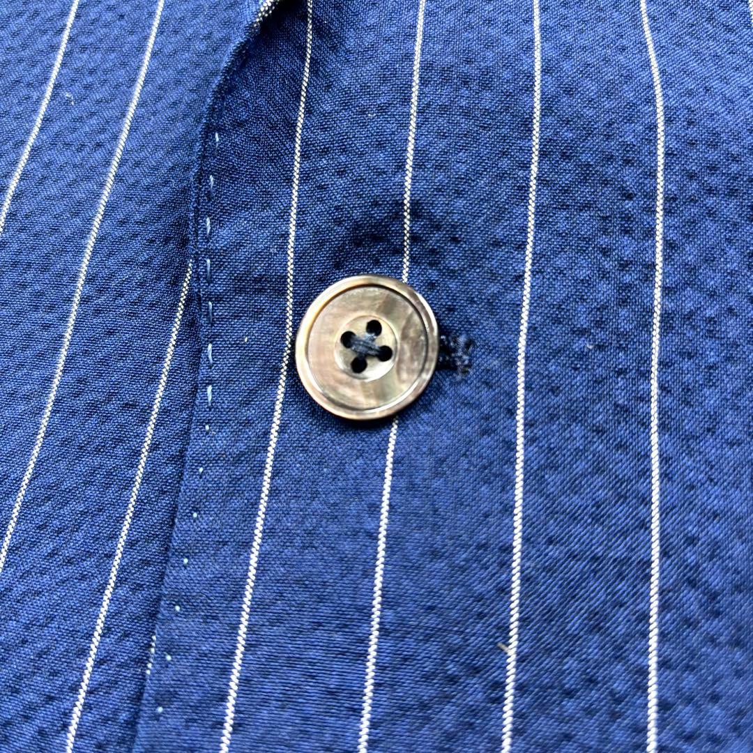 美品　アバハハウス　セットアップ　シアサッカー　シェルボタン　ストライプ　ブルー