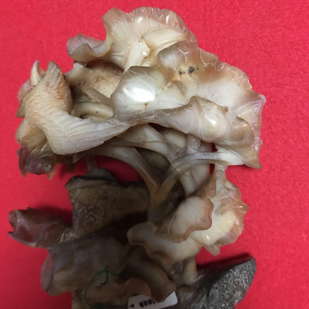 寿山石　石彫刻　花鳥、ハスの花　美術彫刻芸術品