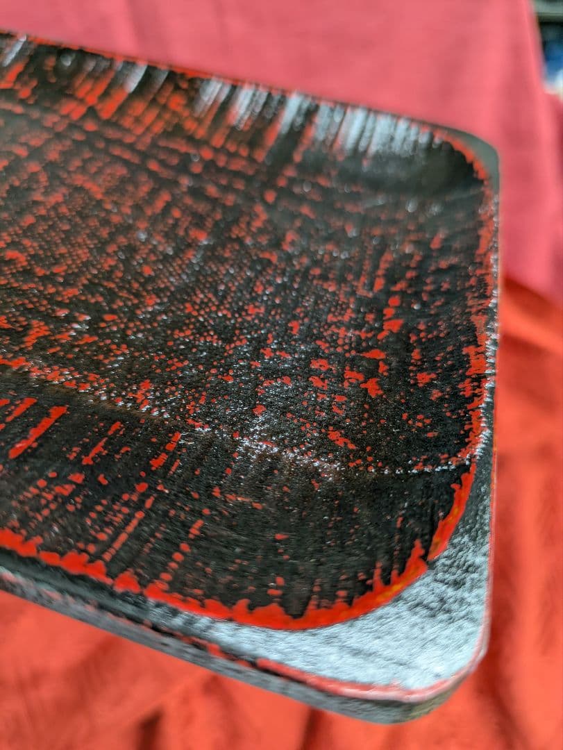 ５枚組　木製 長方形 プレート 黒赤模様 約24cm　珍味入れ