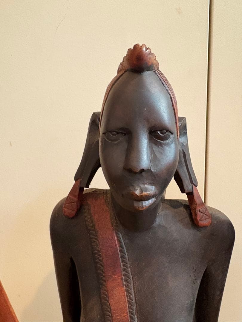 アフリカ民芸品　アンティーク60㎝サイズ　タンザニアマサイ族　木彫りペア人形