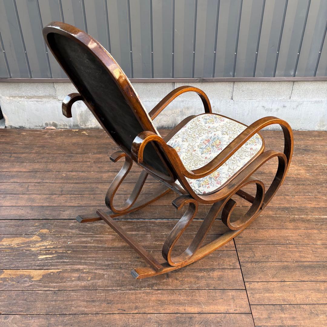 昭和レトロ 木製 ベントウッド 花柄ゴブラン織り ロッキングチェア アームチェア
