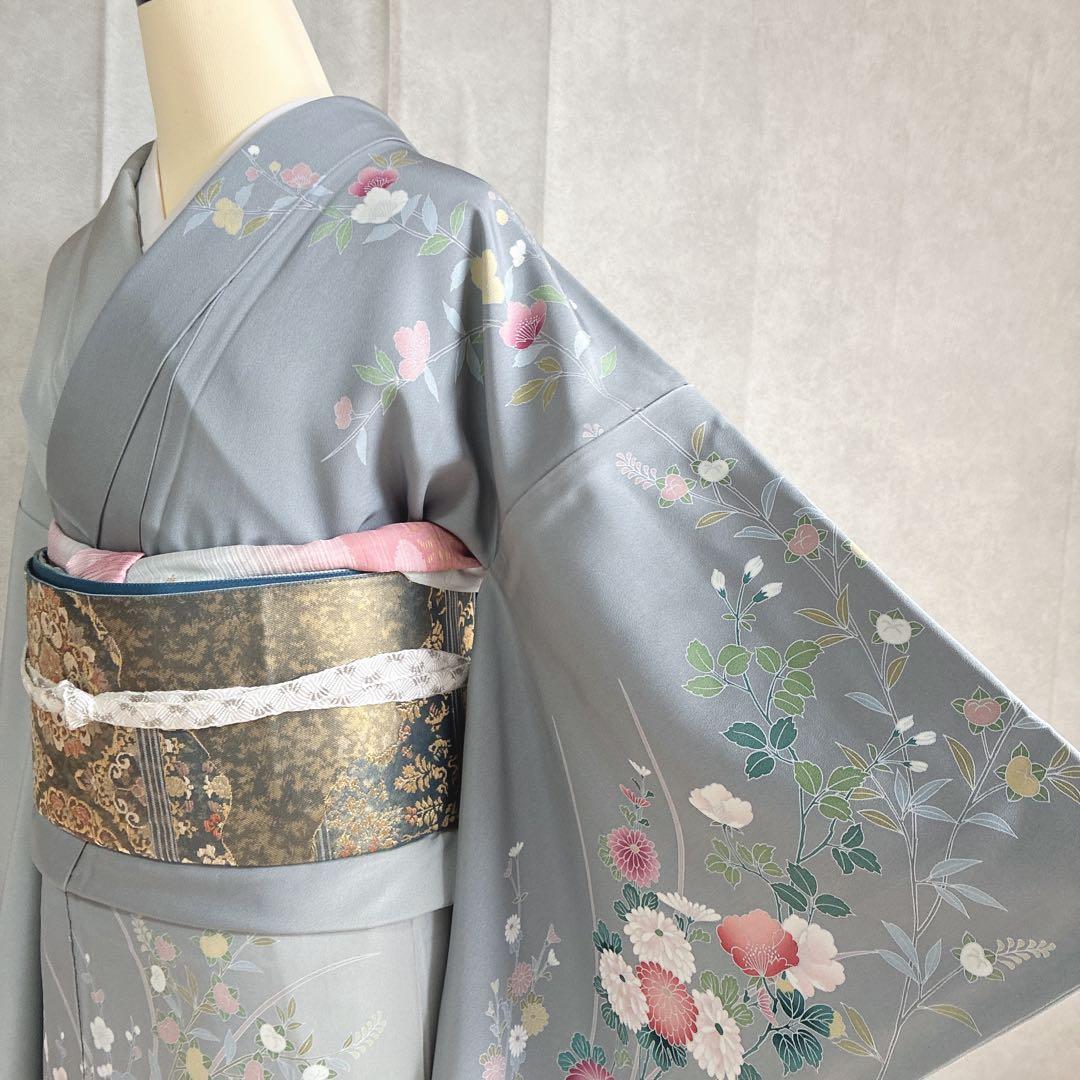 訪問着　フルセット　着物　正絹　四季草花　卒業式　入学式　金駒刺繍　G3