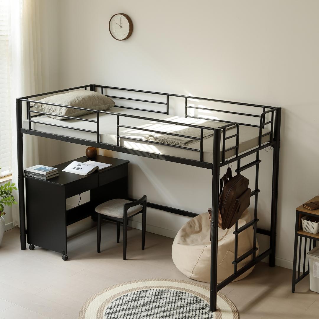 【高さ140cm】システムベッド 　耐荷重150kg　スチール 　BLACK