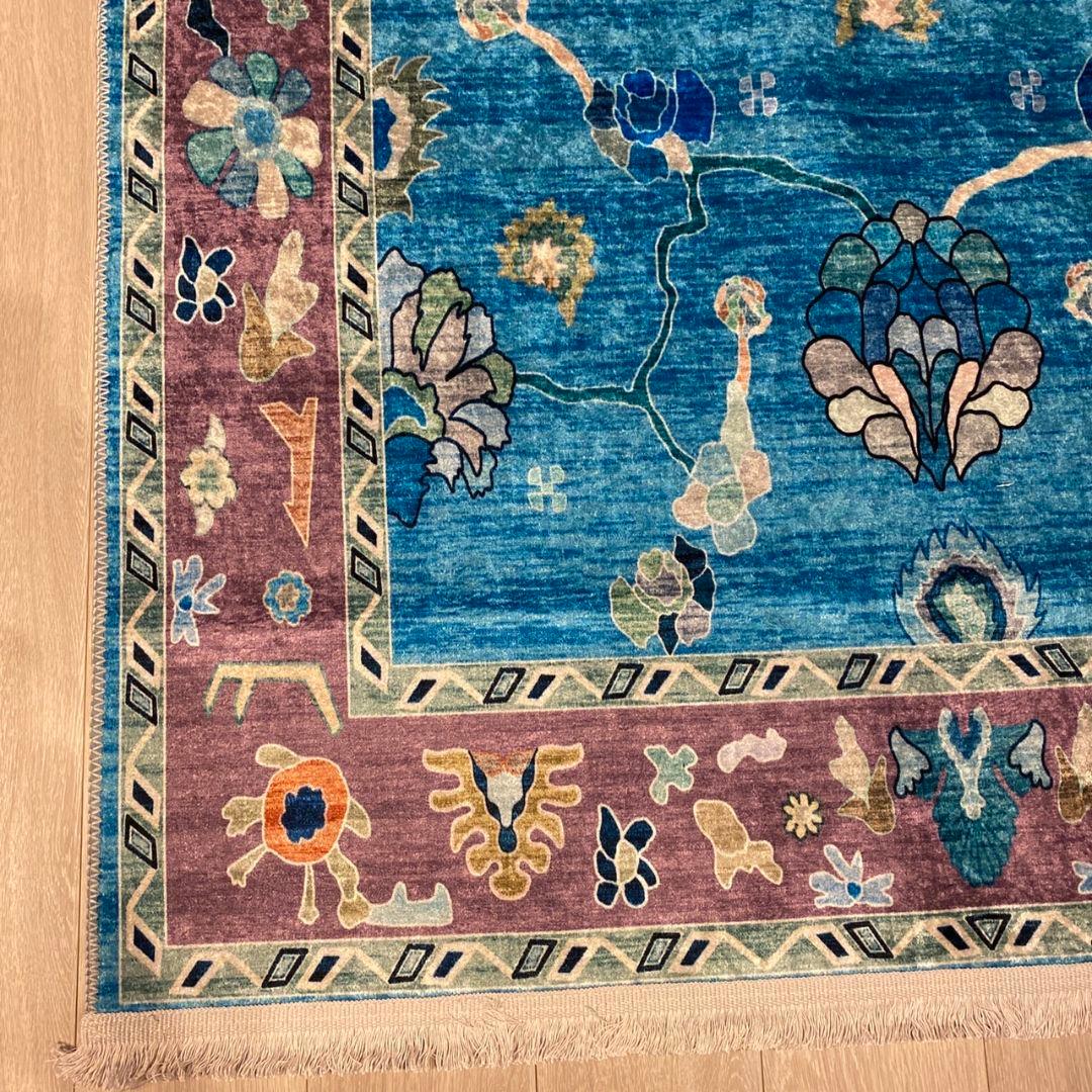 トルコのカーペット 120x180cm　ヴィンテージデザイン ラク　青色　赤色