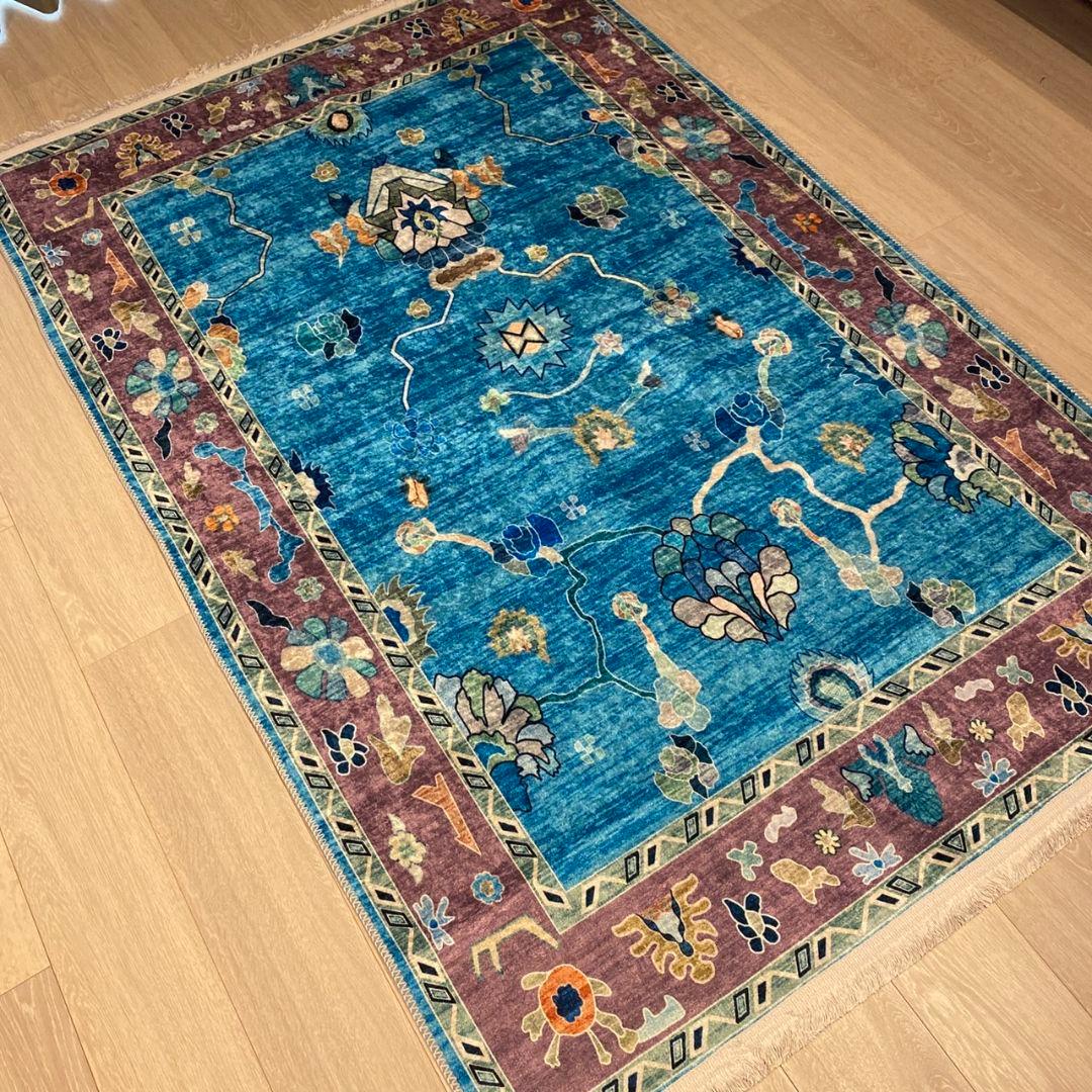 トルコのカーペット 120x180cm　ヴィンテージデザイン ラク　青色　赤色