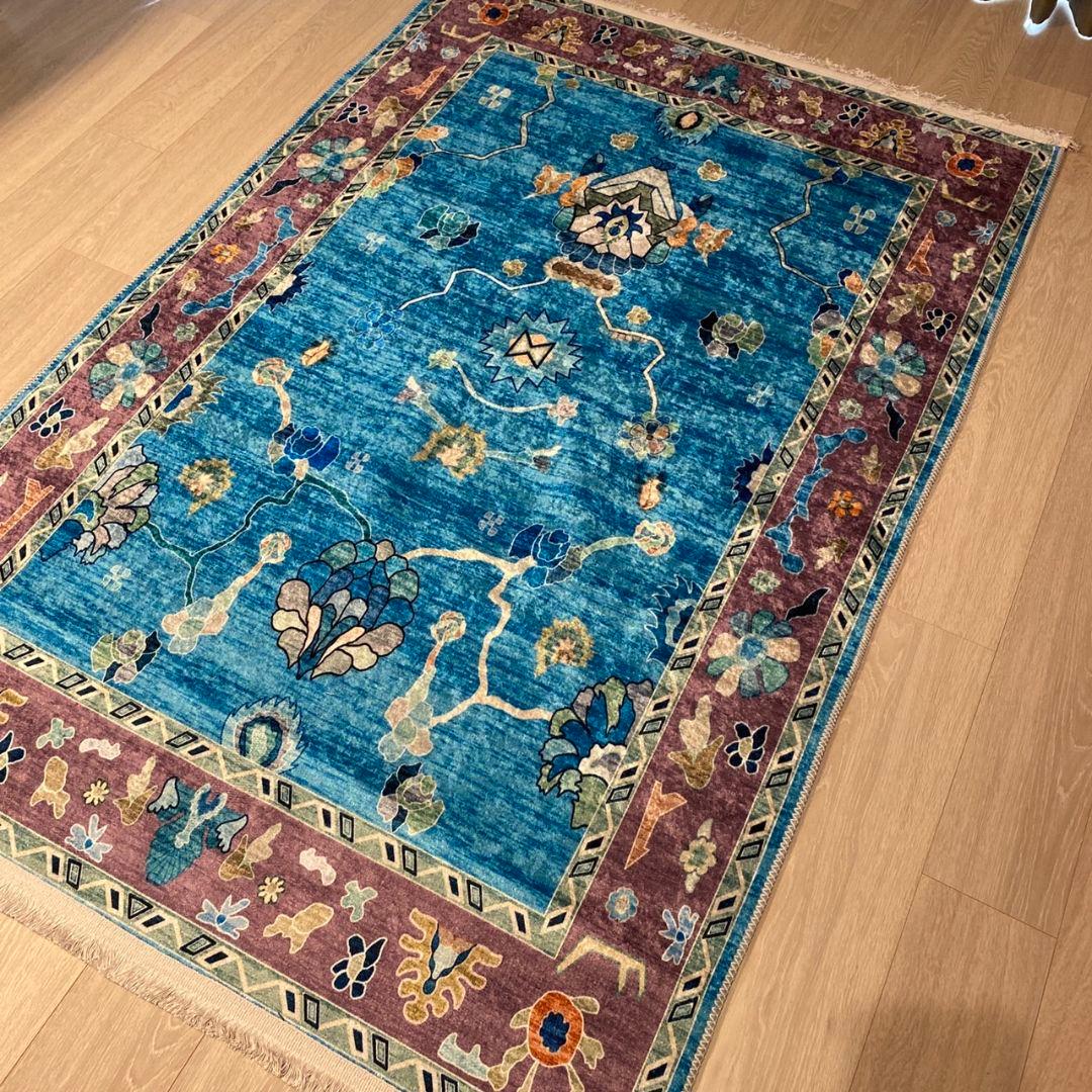 トルコのカーペット 120x180cm　ヴィンテージデザイン ラク　青色　赤色