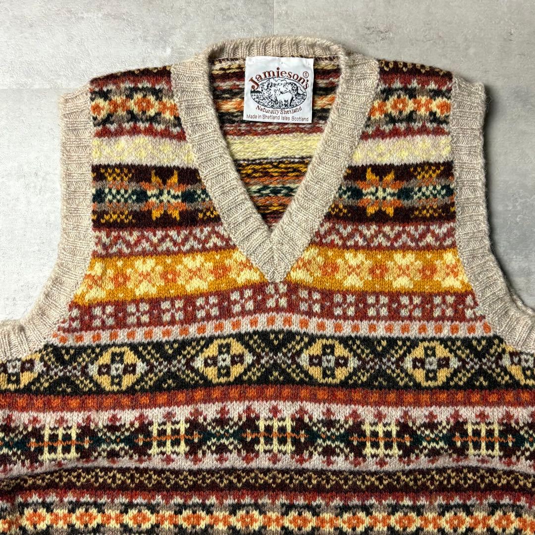 Jamieson's スコットランド製 フェアアイル柄 ウールニットベスト