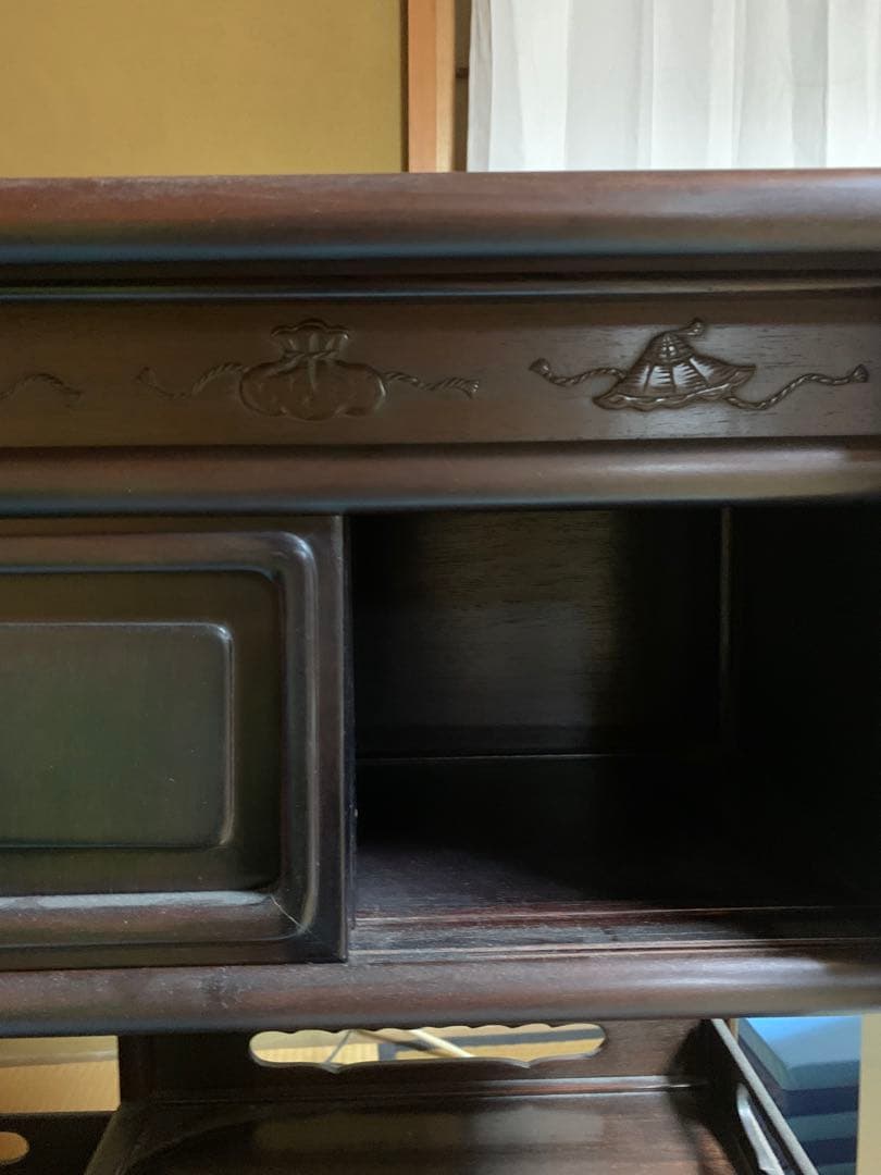 茶箪笥　アンティーク　木製棚 ダークブラウン 引き出し付き