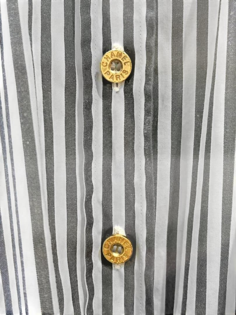 CHANEL　シャネル　ストライプ　長袖シャツ　38　コットン　ヴィンテージ