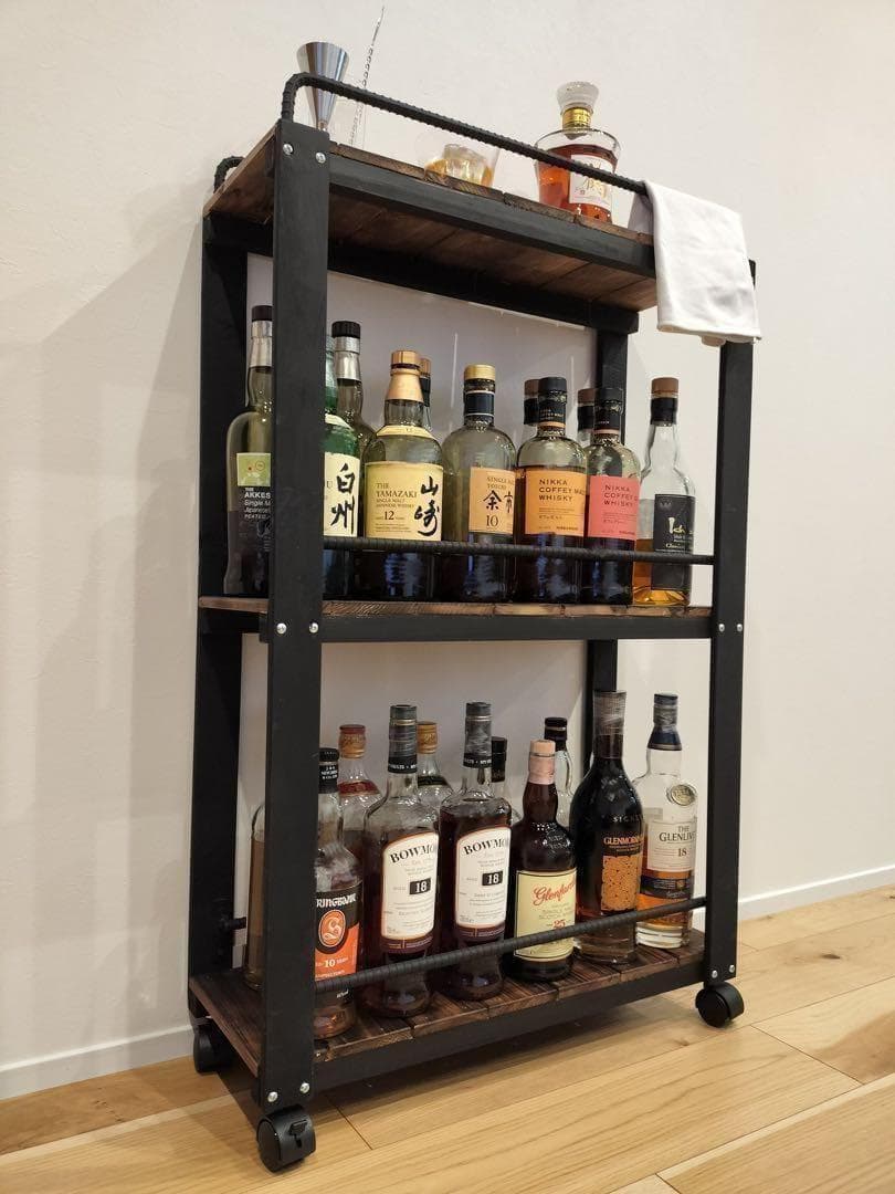 ウイスキーラック　サイドバーワゴンタイプ　男前インテリア　0102