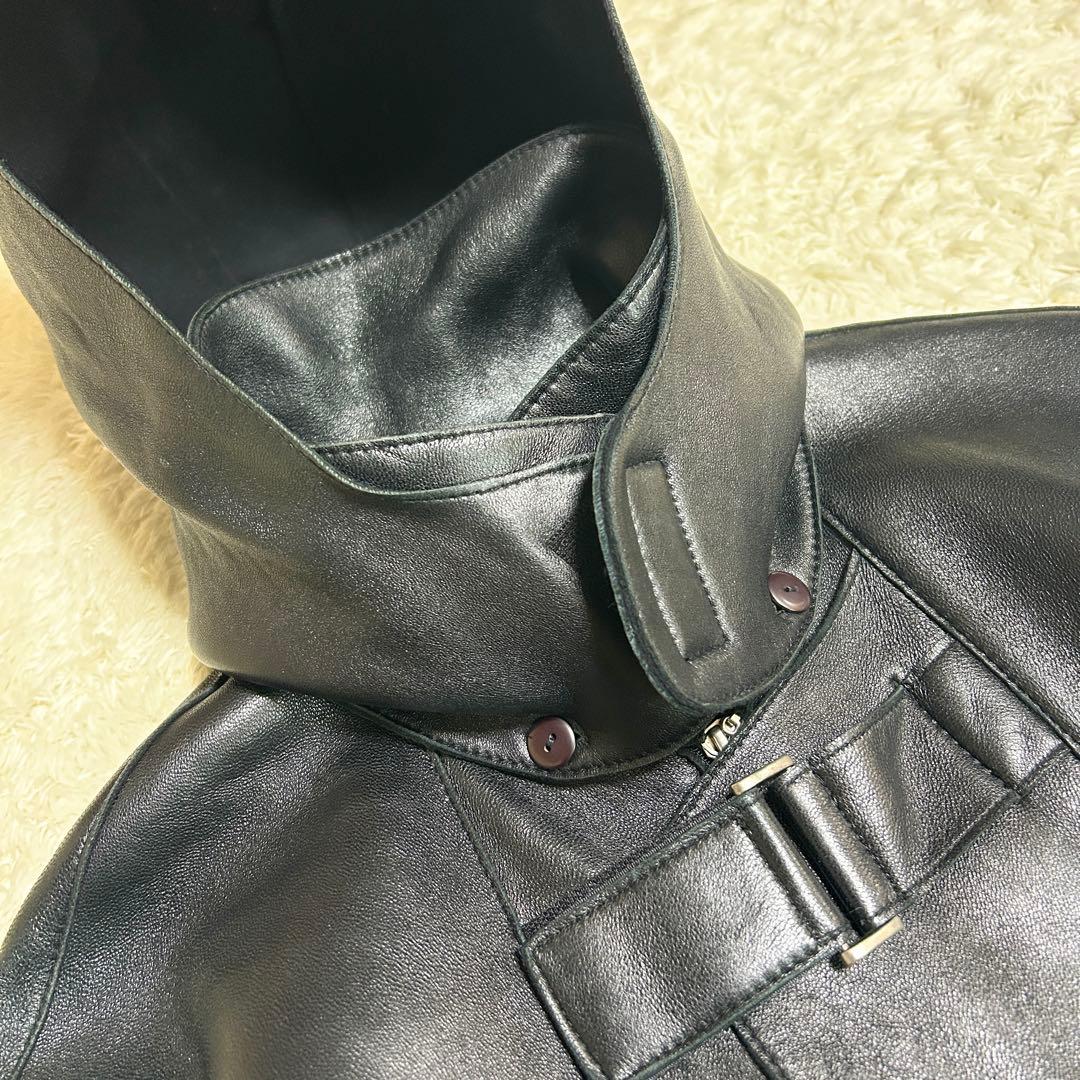 希少✨ イタリア製 レザーコート ラムスキン マイクロポーラーフリース 本革 黒