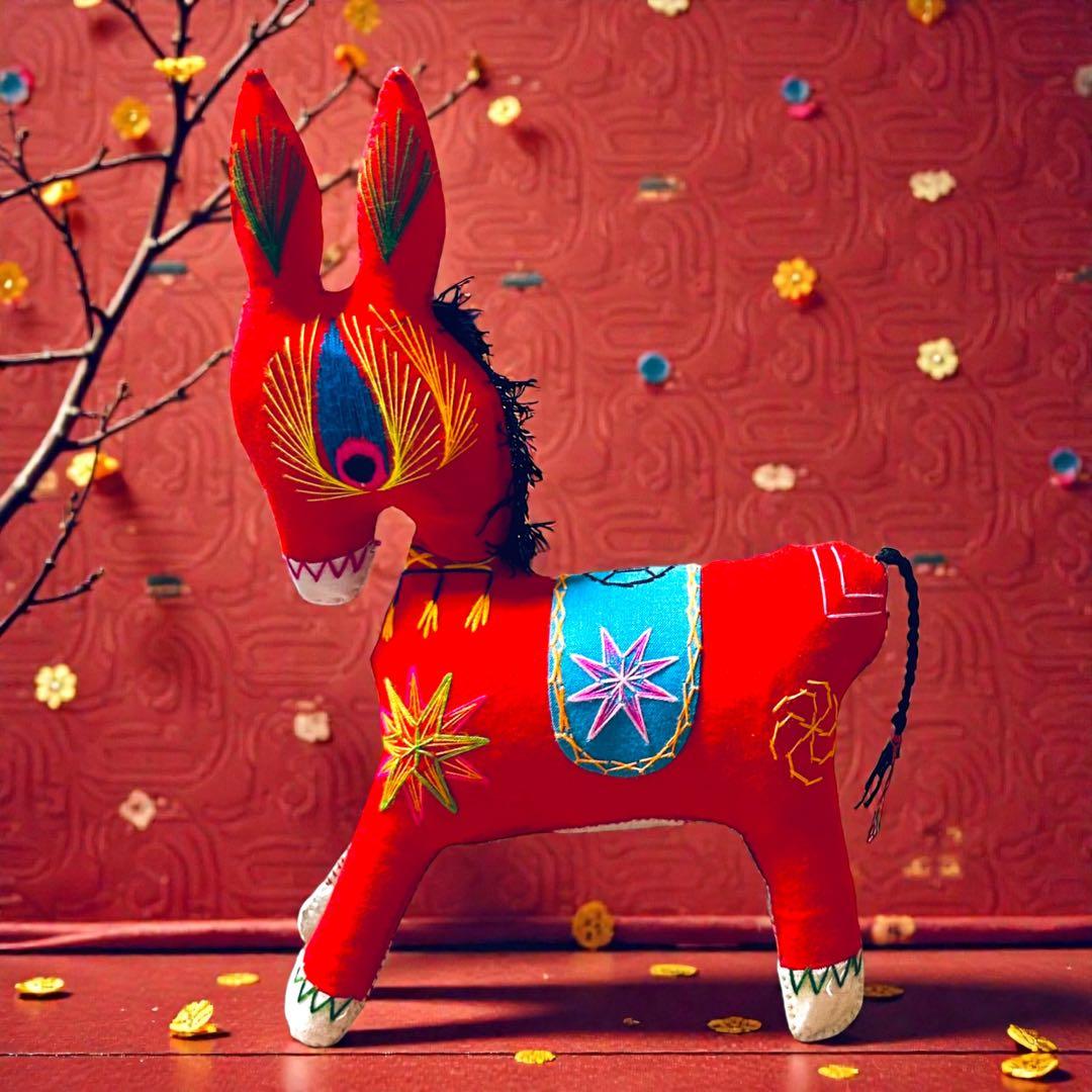 昭和期の中国民間玩具・陝西省西安 毛馿（馬/赤）郷土玩具　午年　干支飾り