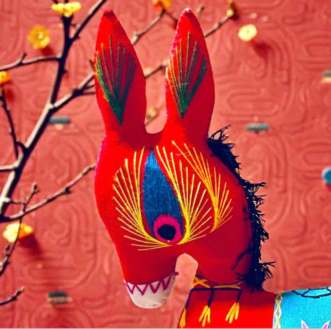 昭和期の中国民間玩具・陝西省西安 毛馿（馬/赤）郷土玩具　午年　干支飾り