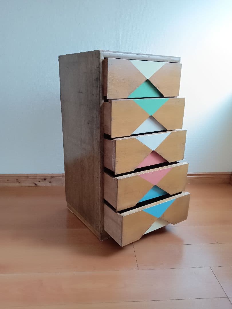 昭和レトロ ペイント 5段チェスト／古道具 箪笥　引き出し