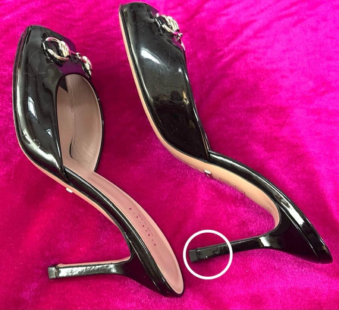 Gucci グッチ ホースビット パテントレザーオープントゥ ミュール